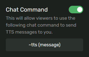 TTS Command in the dashboard toggled to Enabled.