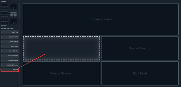 Dragging the Website Element into an open space in Streamlabs Desktop
